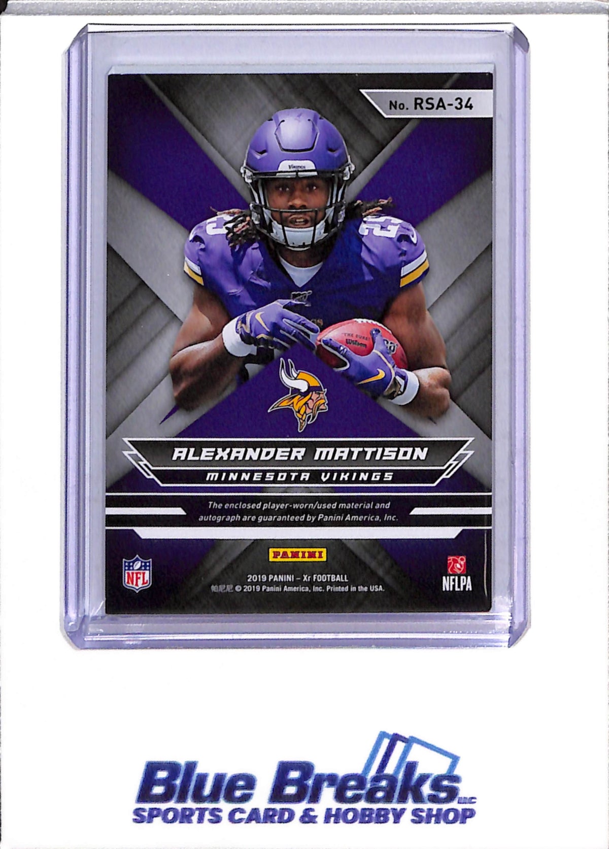 2019 Panini - XR - Relic - Auto - Rookie Card - Alexander Mattison - 56/75 - #RSA-34 - Football - Vikings