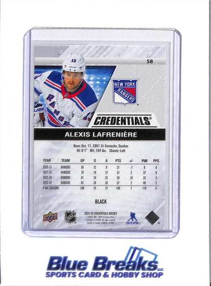 2024-25 Upper Deck - Credentials - Black - Alexis Lafreniere - 1/1 - hockey - Rangers - drop
