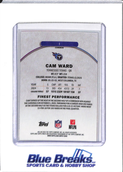 2025 Topps Finest - common - red - Cam Ward - 10/10 - RC - #1 - football - Titans - drop
