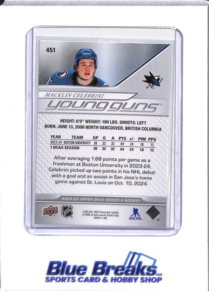 2024-25 Upper Deck - Series 2 - Young Guns - Macklin Celebrini - #451 - hockey - drop