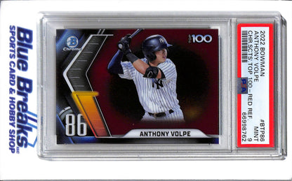 2022 Bowman Chrome - Scouts Top 100 - red refractor - Anthony Volpe - 5/5 - #BTP-86 - PSA 9 - baseball - Yankees - drop