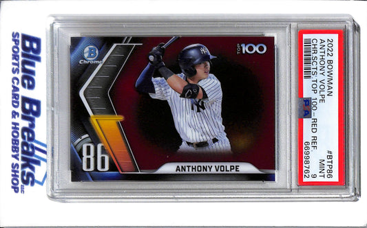 2022 Bowman Chrome - Scouts Top 100 - red refractor - Anthony Volpe - 5/5 - #BTP-86 - PSA 9 - baseball - Yankees - drop