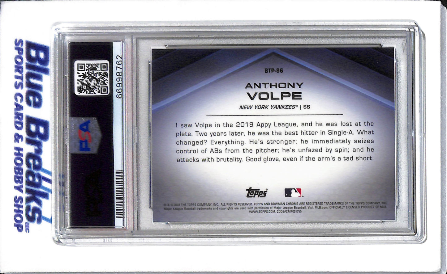 2022 Bowman Chrome - Scouts Top 100 - red refractor - Anthony Volpe - 5/5 - #BTP-86 - PSA 9 - baseball - Yankees - drop