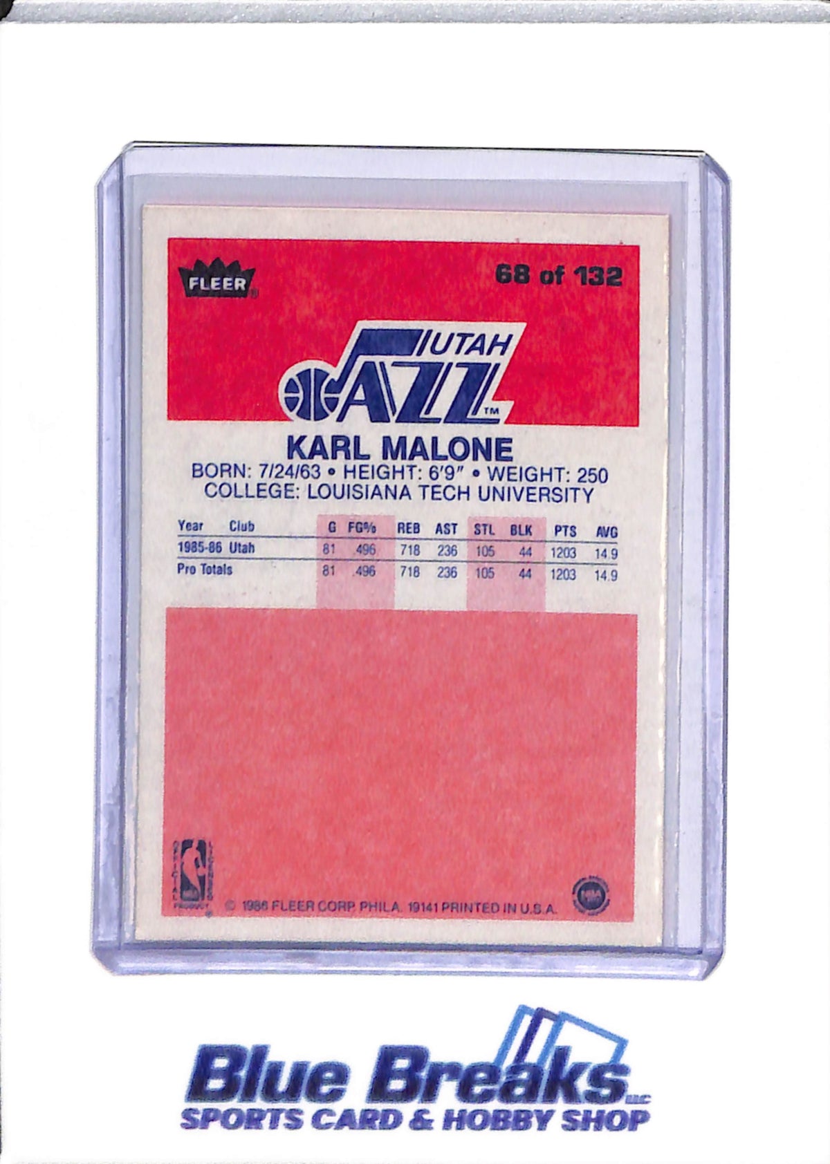 1986 Fleer - Karl Malone - #68 - Basketball - Jazz