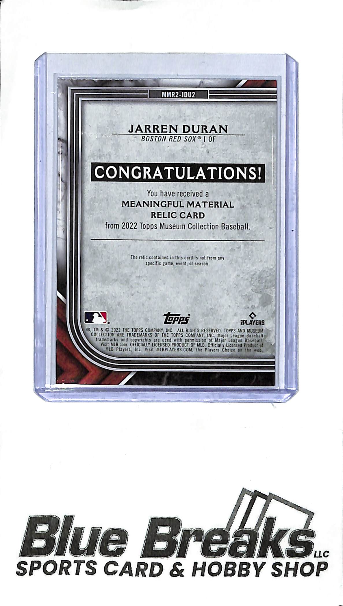 2022 Topps Museum Collection - Meaningful Material Relic - Jarren Duran -38/50 - RC - baseball - Red Sox