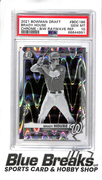 2021 Bowman Chrome Draft - 1st Bowman - Black White Raywave Refractor - Brady House - #BDC-186 - baseball - PSA 10 - Nationals