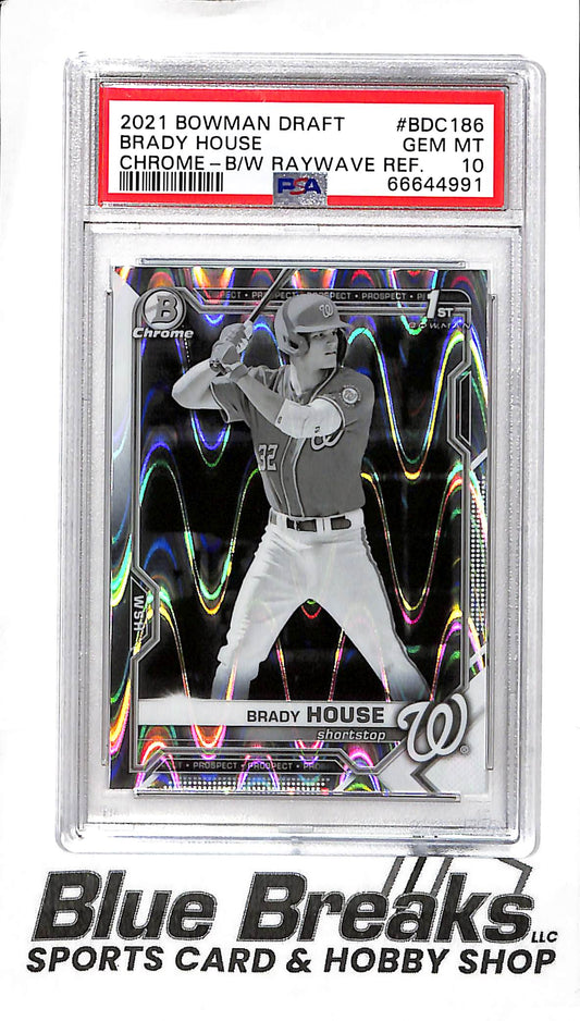 2021 Bowman Chrome Draft - 1st Bowman - Black White Raywave Refractor - Brady House - #BDC-186 - baseball - PSA 10 - Nationals