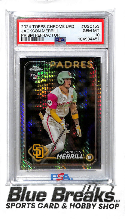 2024 Topps Chrome Update - Prism Refractor - Jackson Merrill - RC - #USC153 - baseball - PSA 10 - Padres