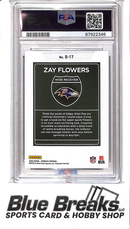 2023 Panini Donruss - Zay Flowers - Downtown! D-17 - PSA 10 - Football - Ravens