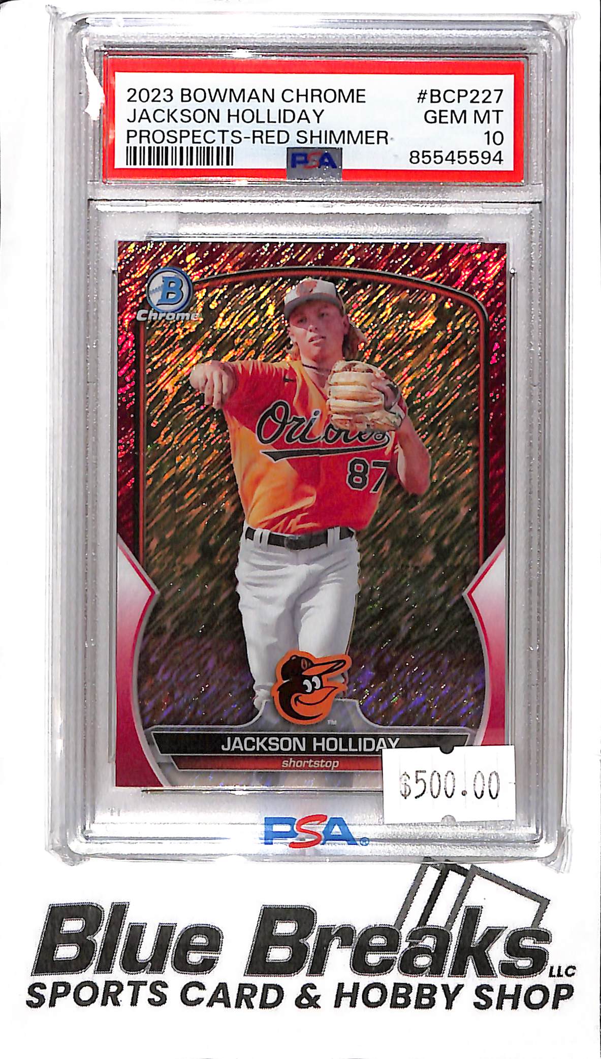 2023 Bowman Chrome - Jackson Holliday - BCP-227 - Red Shimmer 08/10 - PSA 10 - Baseball - Orioles