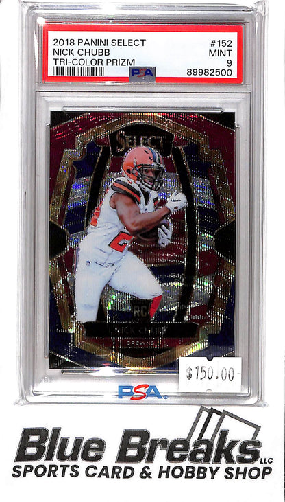 2018 Panini Select - Nick Chubb - #152 055/199 - Tri-Color Prizm - PSA 9 - Football - Browns