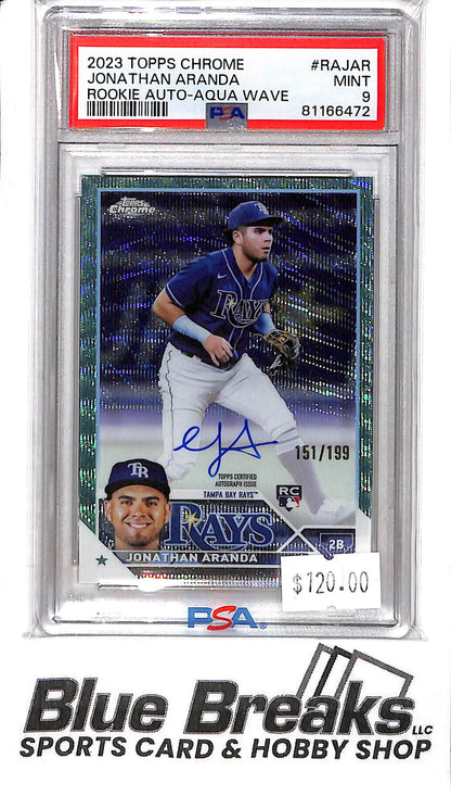 2023 Topps Chrome - Jonathan Aranda - RA-JAR - Aqua Wave 151/199 - PSA 9 - Baseball - Rays