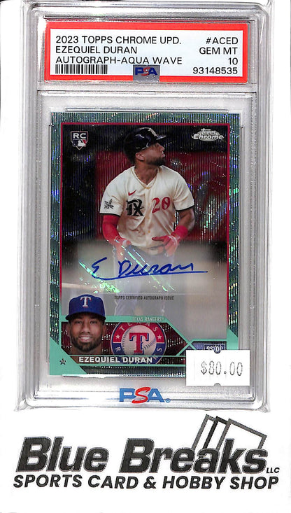 2023 Topps Chrome Update - Ezequiel Duran Auto - AC-ED - Aqua Wave 019/199 - PSA 10 - Baseball - Rangers