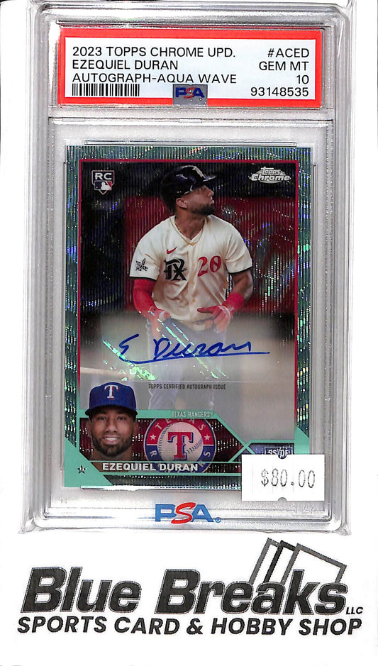 2023 Topps Chrome Update - Ezequiel Duran Auto - AC-ED - Aqua Wave 019/199 - PSA 10 - Baseball - Rangers