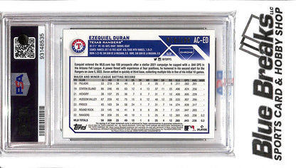 2023 Topps Chrome Update - Ezequiel Duran Auto - AC-ED - Aqua Wave 019/199 - PSA 10 - Baseball - Rangers