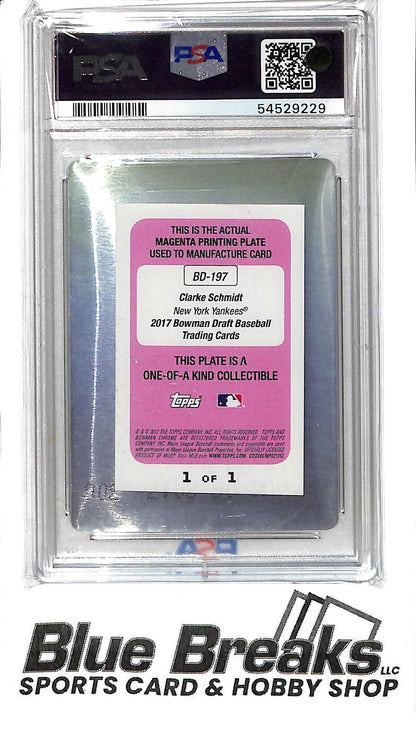 2017 Bowman Draft - Clarke Schmidt - BD197 - Magenta Printing Plate 1/1 - PSA Authentic - Baseball - Yankees