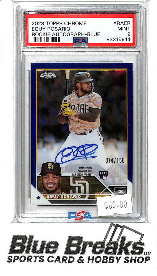 2023 Topps Chrome - Eguy Rosario Rookie Auto - RA-ER - Blue 074/150 - PSA 9 - Baseball - Padres