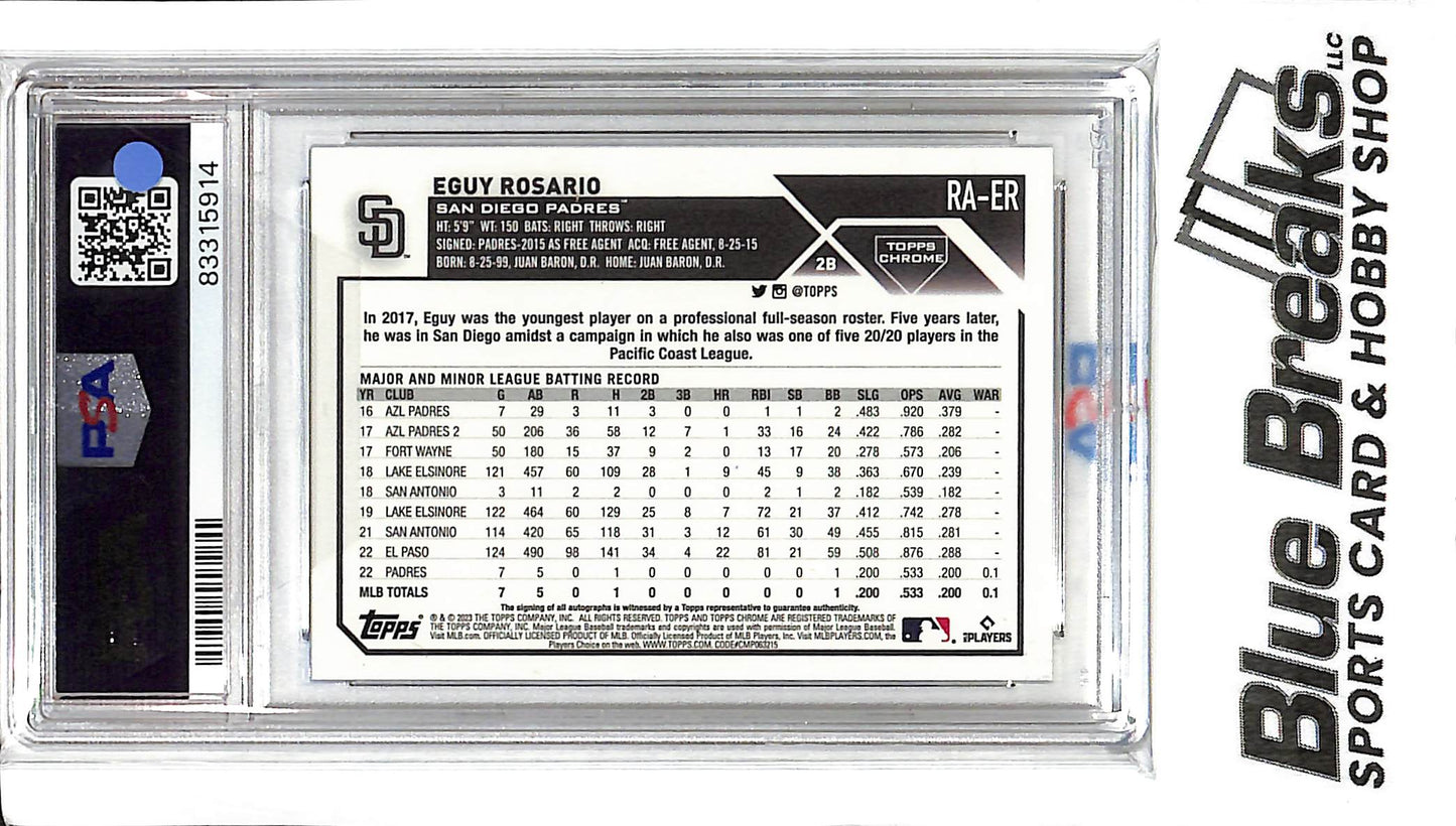 2023 Topps Chrome - Eguy Rosario Rookie Auto - RA-ER - Blue 074/150 - PSA 9 - Baseball - Padres