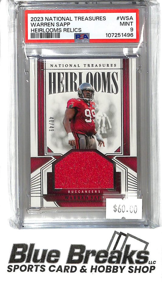 2023 National Treasures - Warren Sapp - HEI-WSA - Relic 40/49 - PSA 9 - Football - Buccaneers