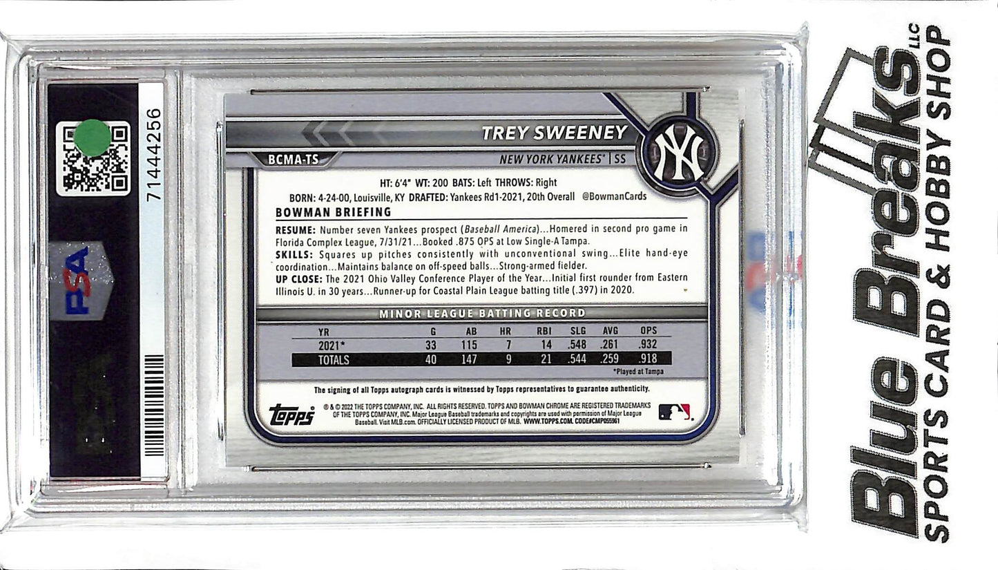 2022 Bowman Mega - Trey Sweeney - BCMA-TS - Auto - PSA 10 - Baseball - Yankees