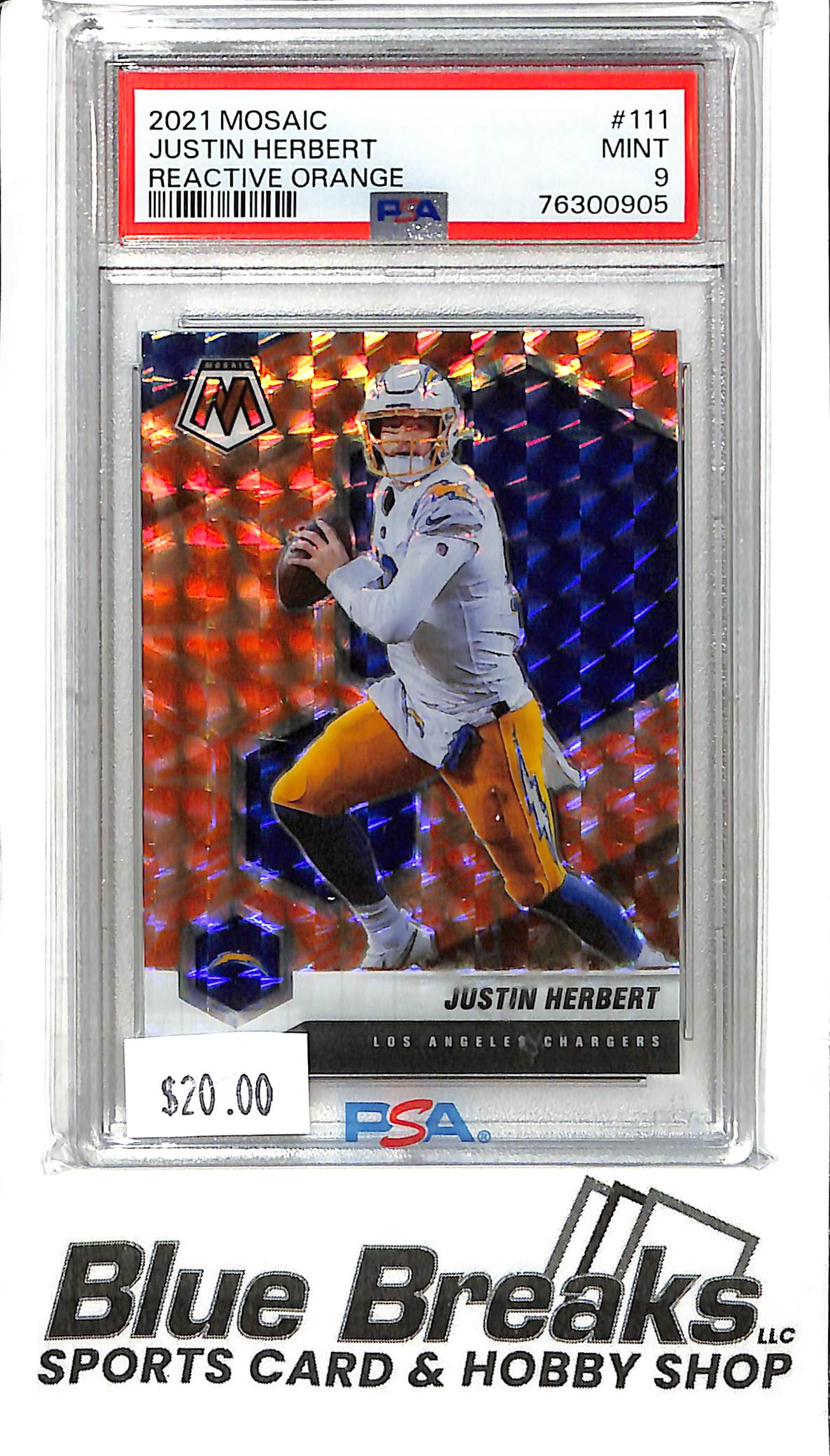 2021 Panini Mosaic - Justin Herbert - #111 Orange Reactive - PSA 9 - Football - Chargers