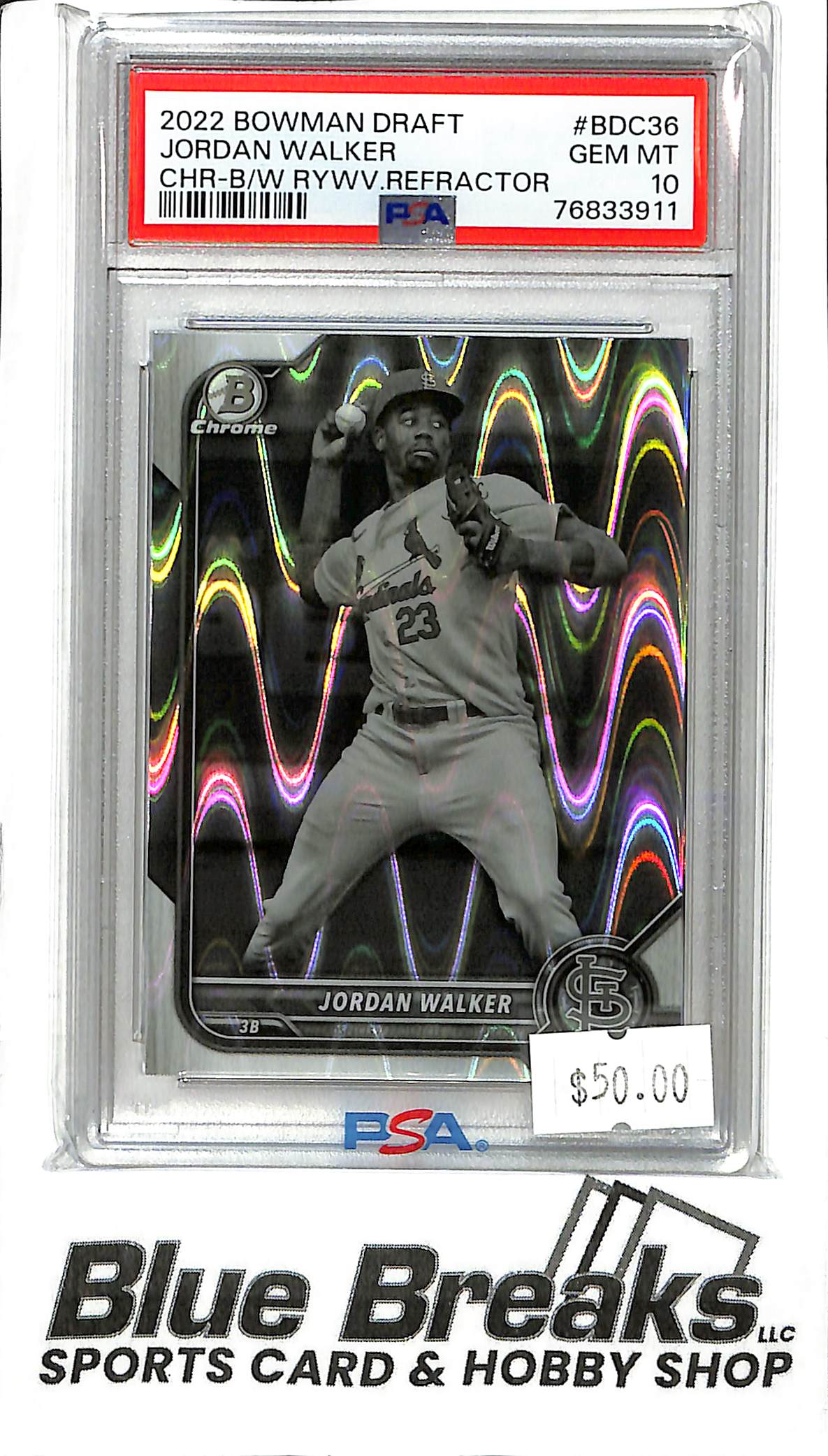 2022 Bowman Draft - Jordan Walker - BDC-36 - Black and White Raywave - PSA 10 - Baseball - Cardinals