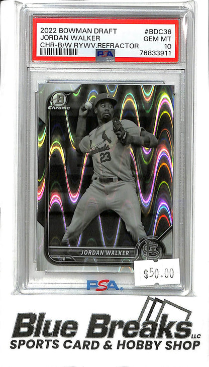 2022 Bowman Draft - Jordan Walker - BDC-36 - Black and White Raywave - PSA 10 - Baseball - Cardinals