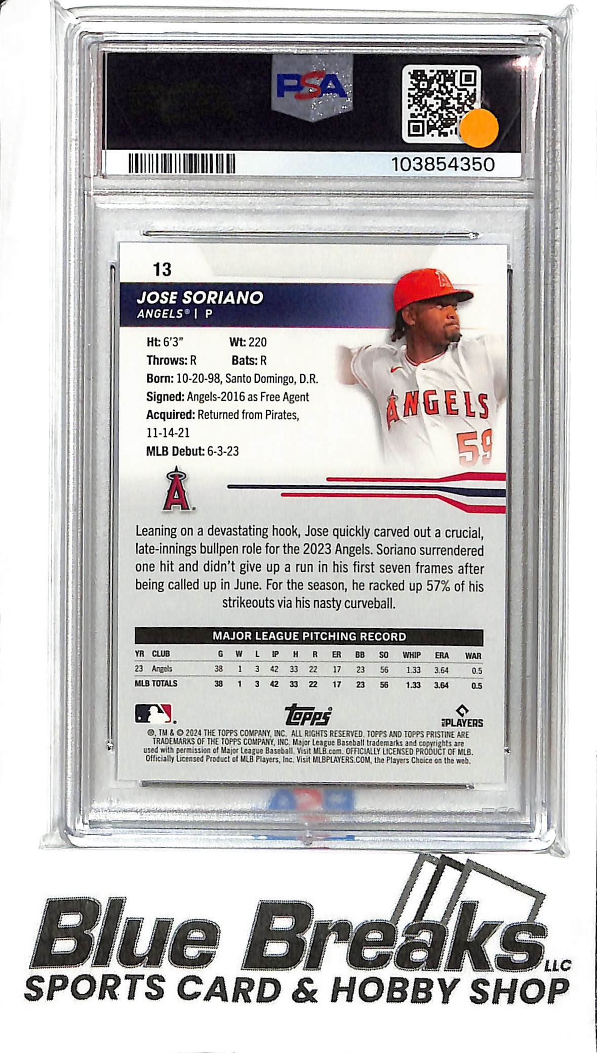 2024 Topps Pristine - Jose Soriano - #13 - Blue 54/75 - PSA 10 - Baseball - Angels