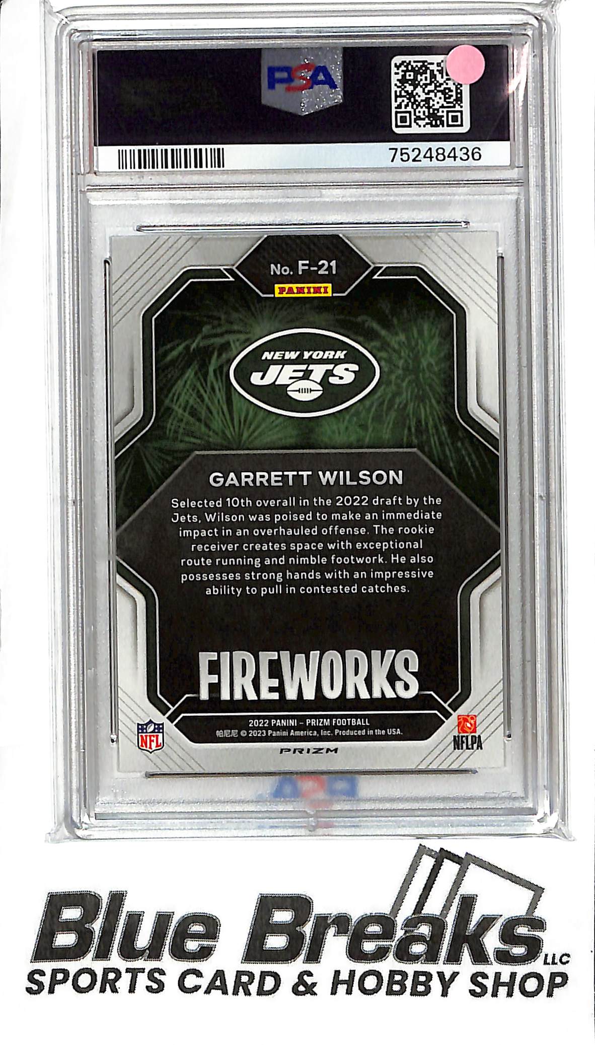 2022 Prizm - Garrett Wilson - Fireworks Silver - F-21 - PSA 9 - Football - Jets