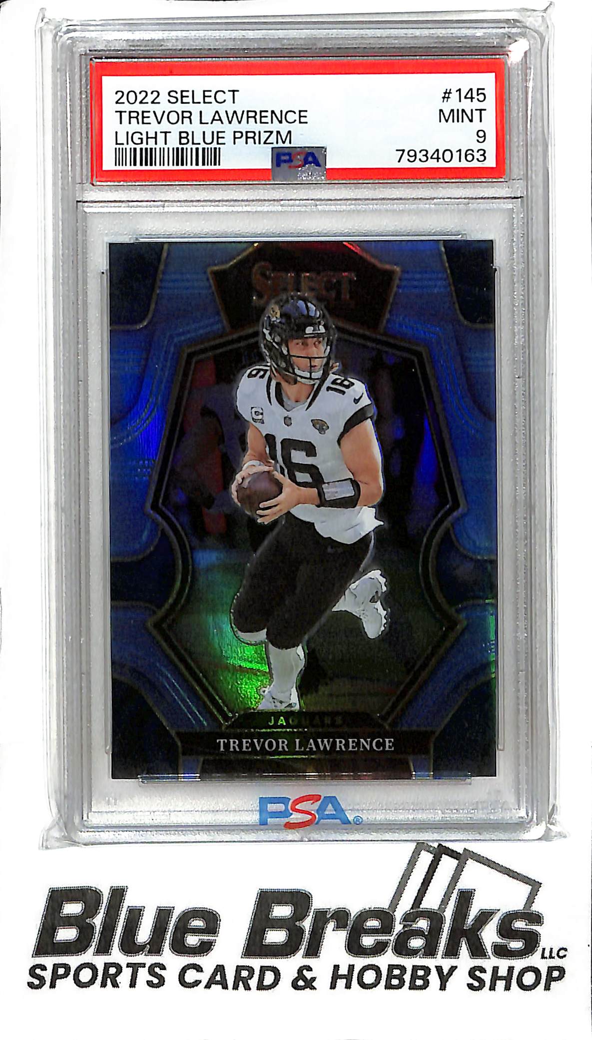 2022 Panini Select - Trevor Lawrence - #145 - Light Blue Prizm 22/99 - PSA 9 - Football - Jaguars