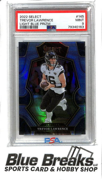 2022 Panini Select - Trevor Lawrence - #145 - Light Blue Prizm 22/99 - PSA 9 - Football - Jaguars