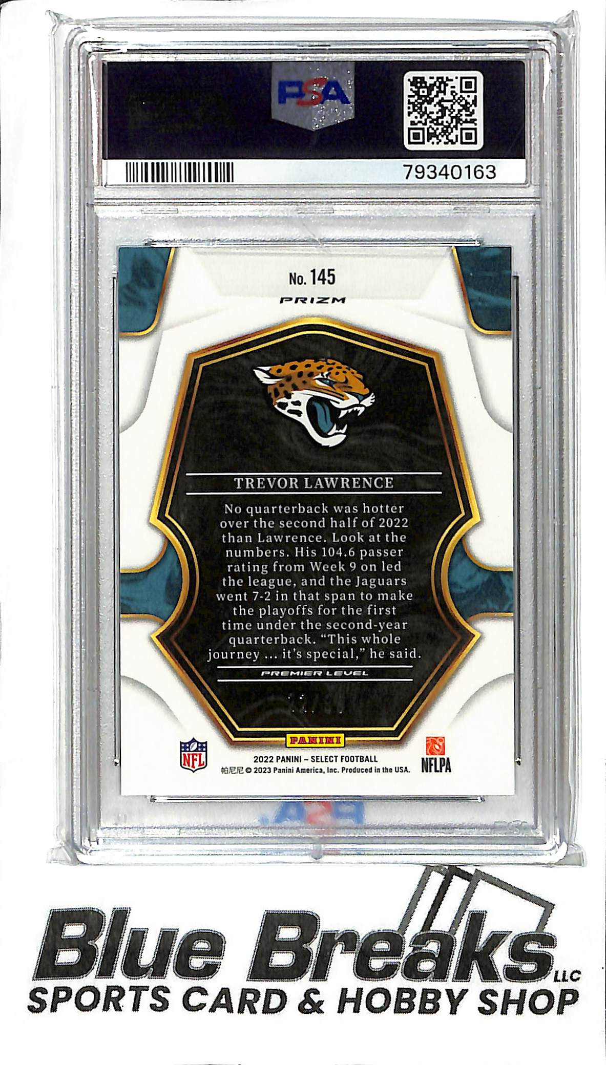 2022 Panini Select - Trevor Lawrence - #145 - Light Blue Prizm 22/99 - PSA 9 - Football - Jaguars
