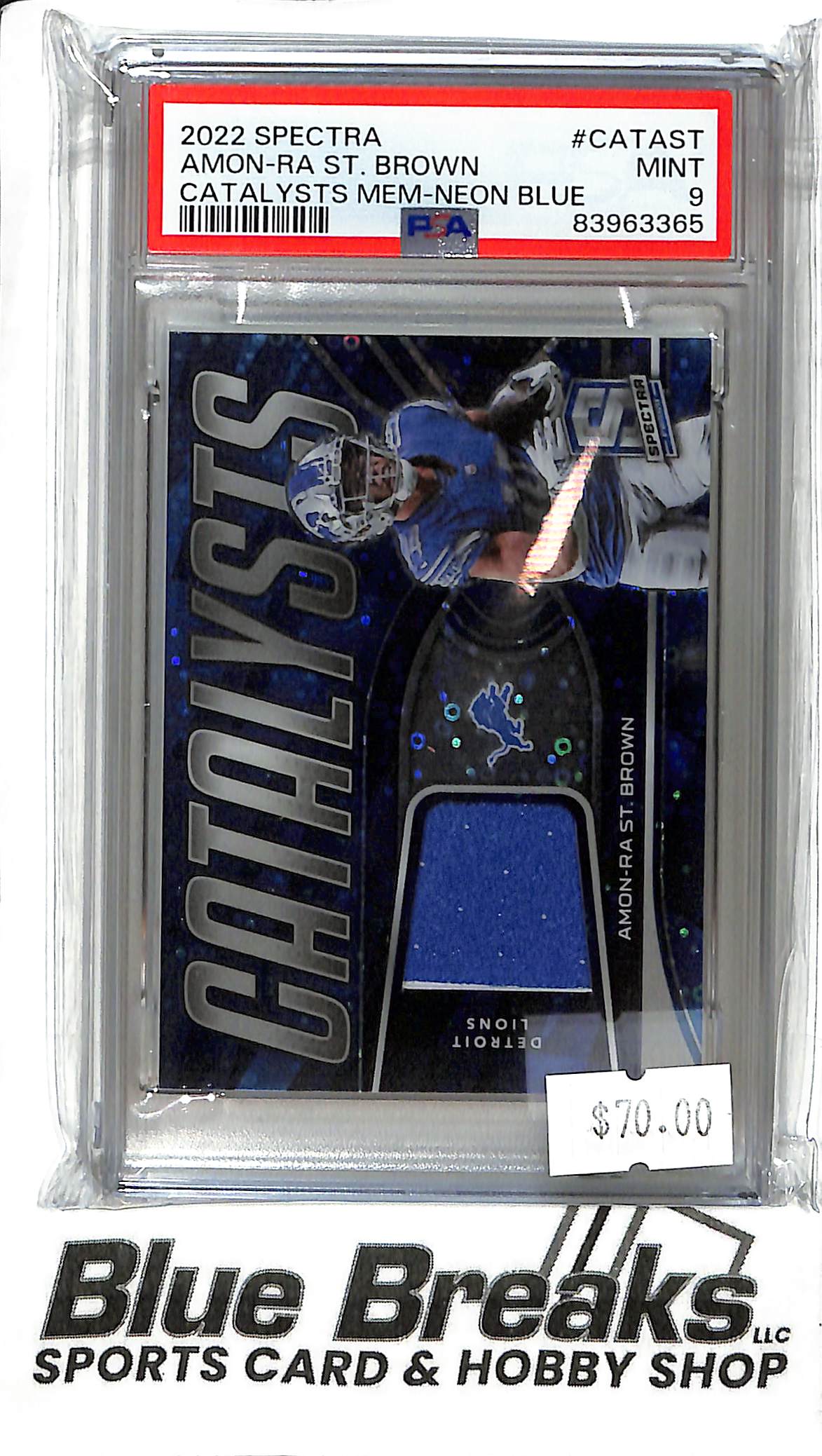 2022 Panini Spectra - Amon-Ra St. Brown - CAT-AST - Neon Blue 04/60 - PSA 9 - Football - Lions