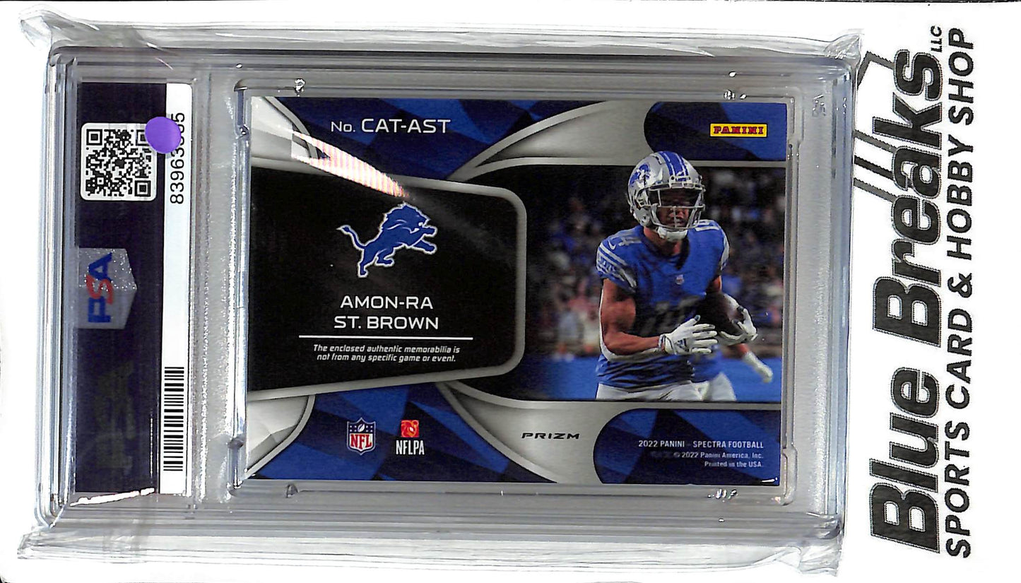 2022 Panini Spectra - Amon-Ra St. Brown - CAT-AST - Neon Blue 04/60 - PSA 9 - Football - Lions