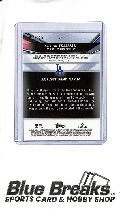 2022 Bowmans Best - Freddie Freeman #37 - Purple 051/250 - Baseball - Dodgers
