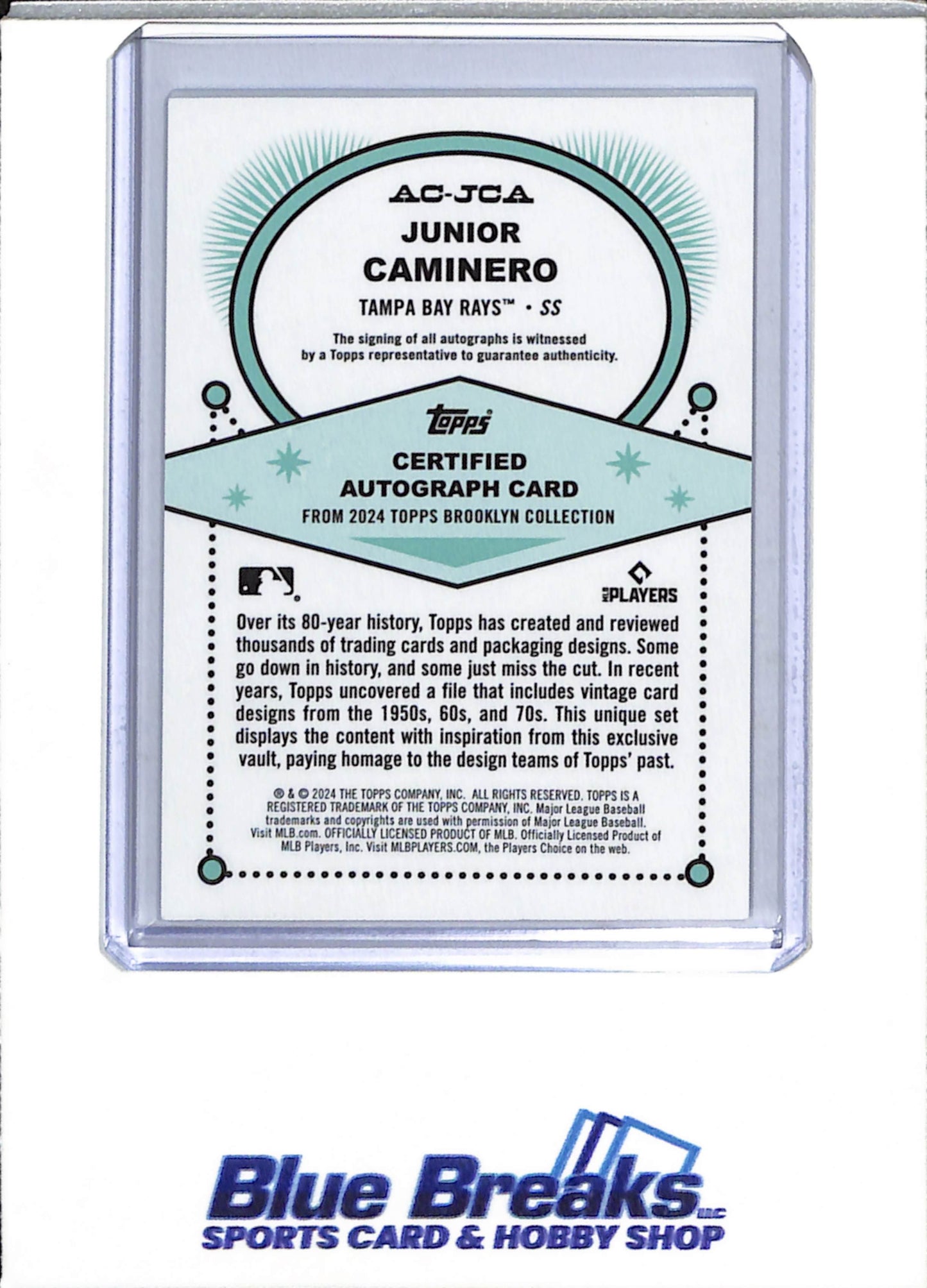 2024 Topps - Brooklyn Collection - blue - Junior Caminero - auto - 05/40 - RC - #AC-JCA - baseball - Rays