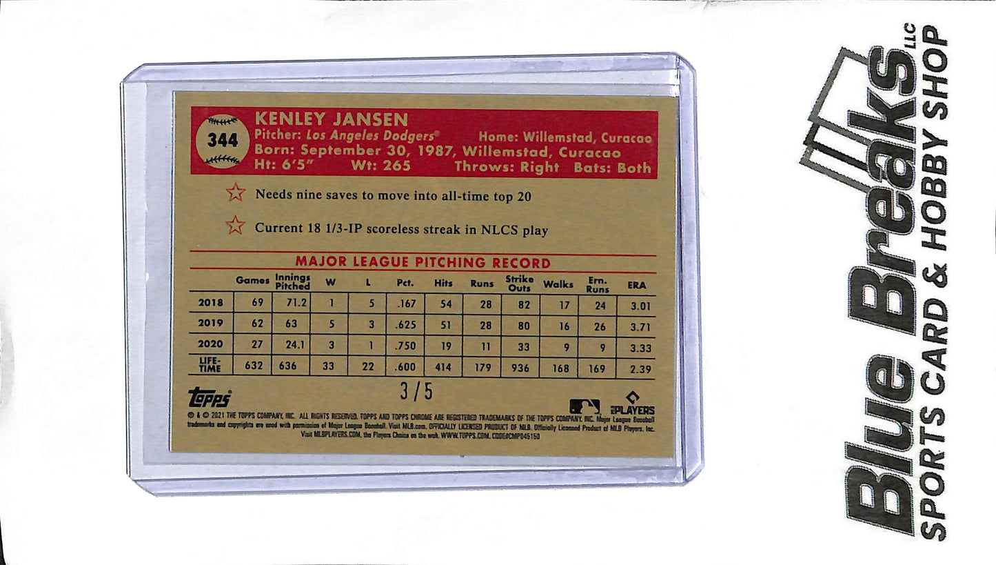 2021 Topps Chrome Platinum Anniversary - Kenley Jansen 344 - Red 3/5 - Baseball - Dodgers