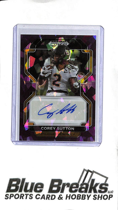 2022 Prizm Draft Picks - Corey Sutton RA-CSU - Purple Cracked Ice 19/99 - Auto - Football - App State
