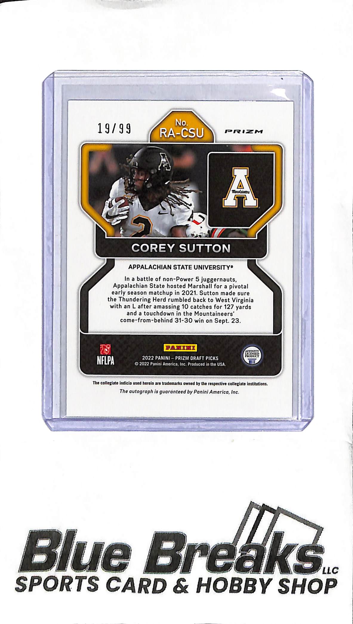 2022 Prizm Draft Picks - Corey Sutton RA-CSU - Purple Cracked Ice 19/99 - Auto - Football - App State