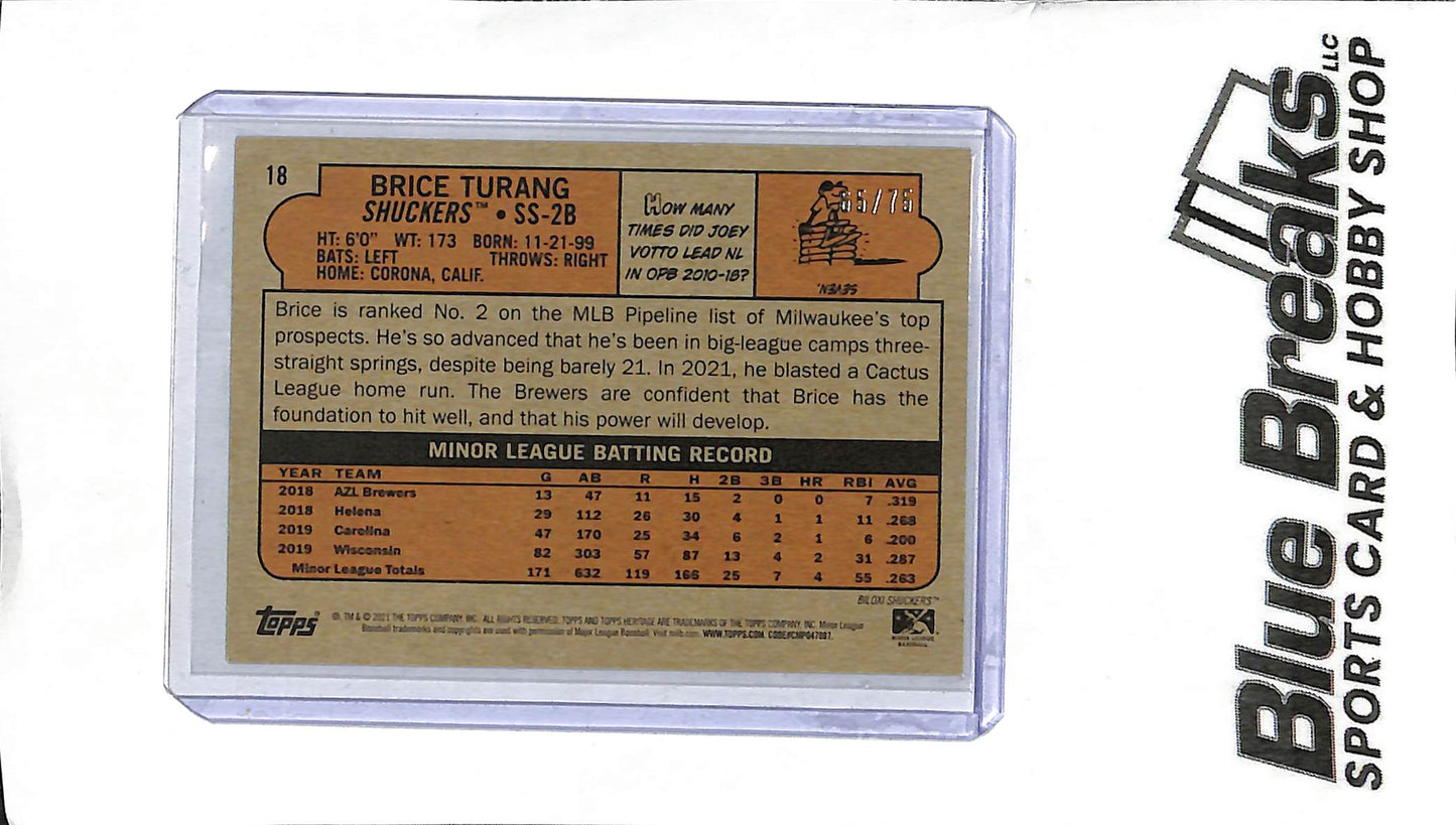 2021 Heritage Minor League - Brice Turang 18 - 65/75 - Baseball - Shuckers - Brewers