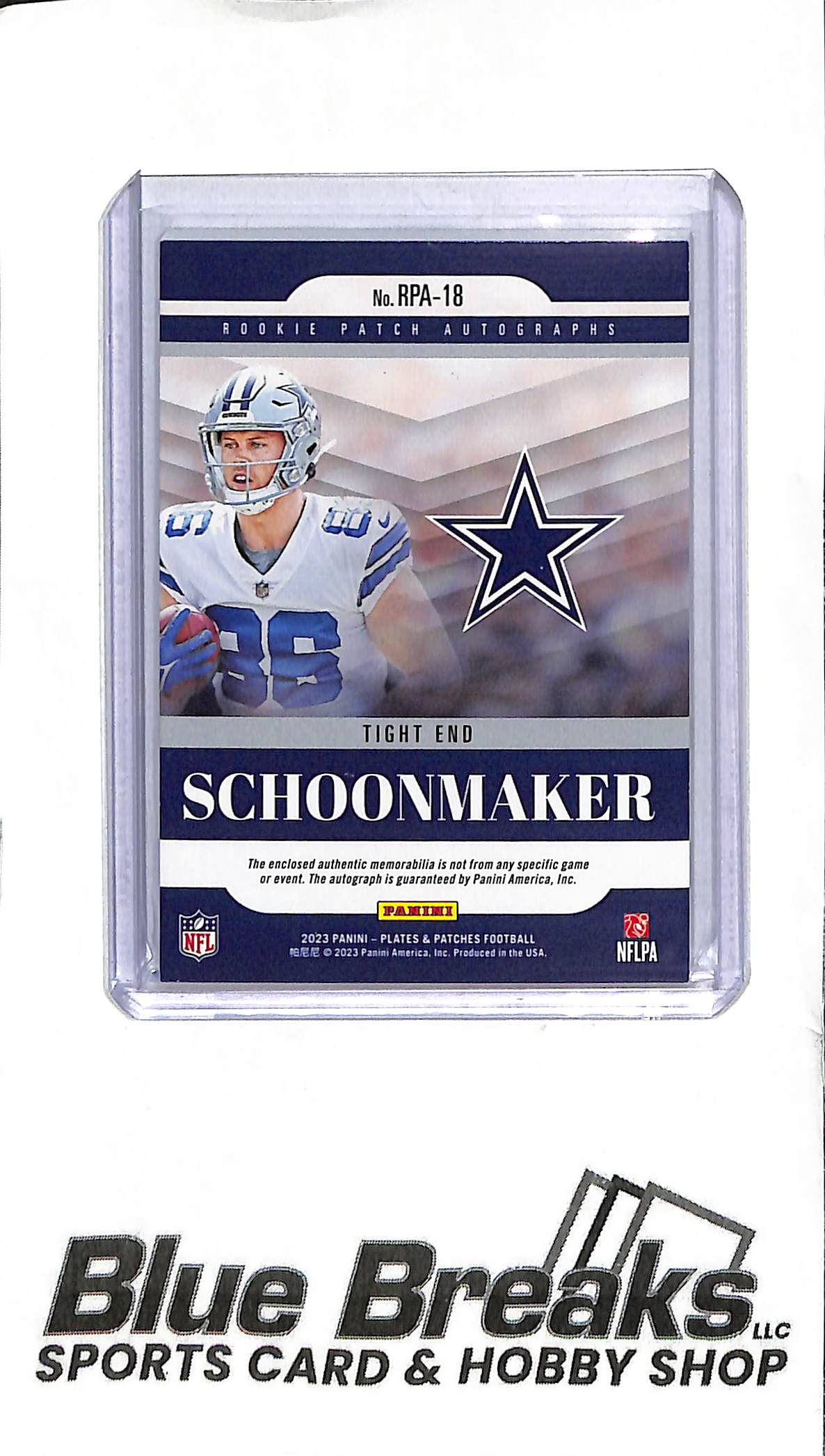 2023 Panini Plates & Patches - Luke Schoonmaker RPA-18 - Blue Foil 29/50 - RPA - Football - Cowboys