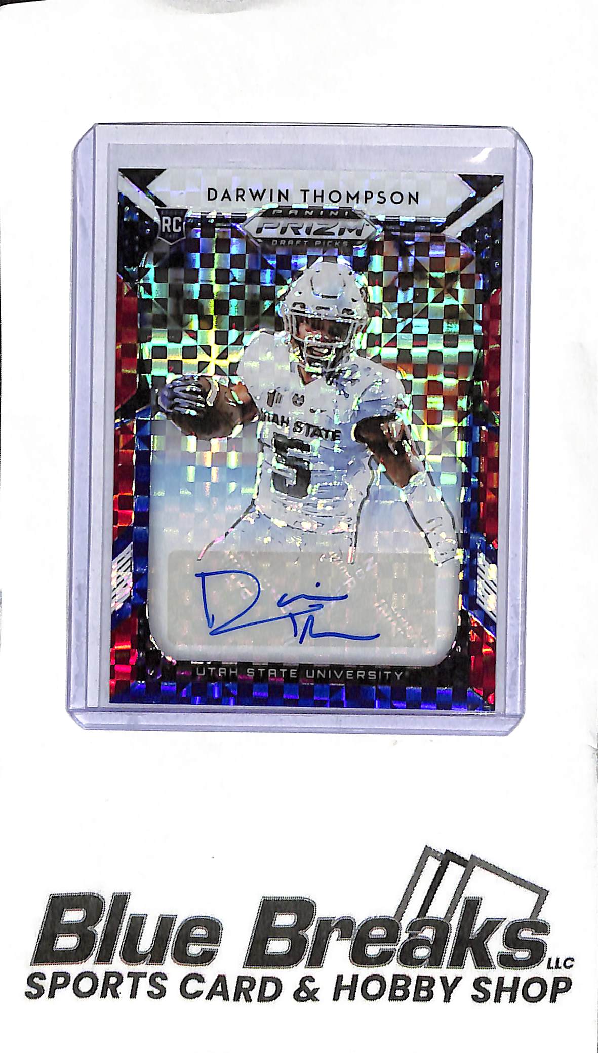 2019 Prizm Draft Picks - Darwin Thompson #295 - Red White Blue Auto 43/99 - Football - Utah State