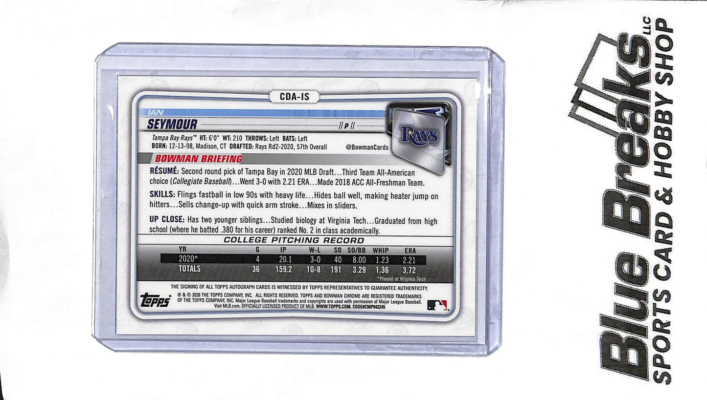 2020 Bowman - Ian Seymour CDA-IS - 1st Bowman Auto Blue 056/150 - Baseball - Rays