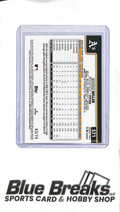 2025 Topps Series Two - Mason Miller Rookie Cup - #571 - Black Border 43/74 - Baseball - Athletics