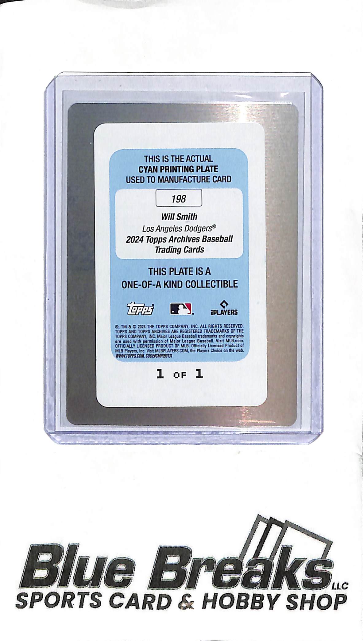 2024 Topps Archives - Will Smith #198 - Cyan Printing Plate 1/1 - Baseball - Dodgers