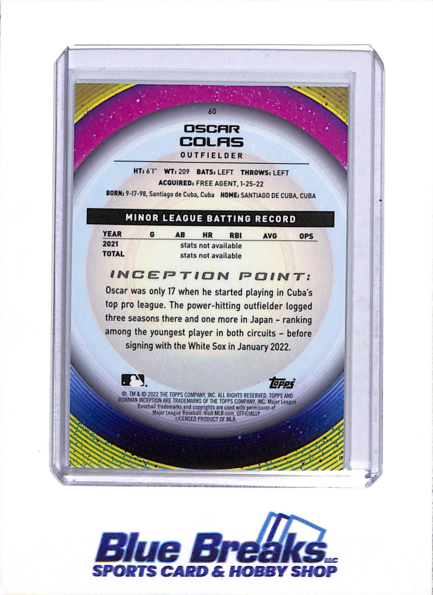2022 Topps - Bowman - Inception - Orange Parallel - Oscar Colas - 17/25 - #60 - Baseball - White Sox