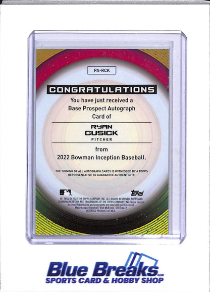 2022 Bowman - Inception - Ryan Cusick - Auto - 109/399 & 250/399 - #PA-RCK - Baseball - Athletics