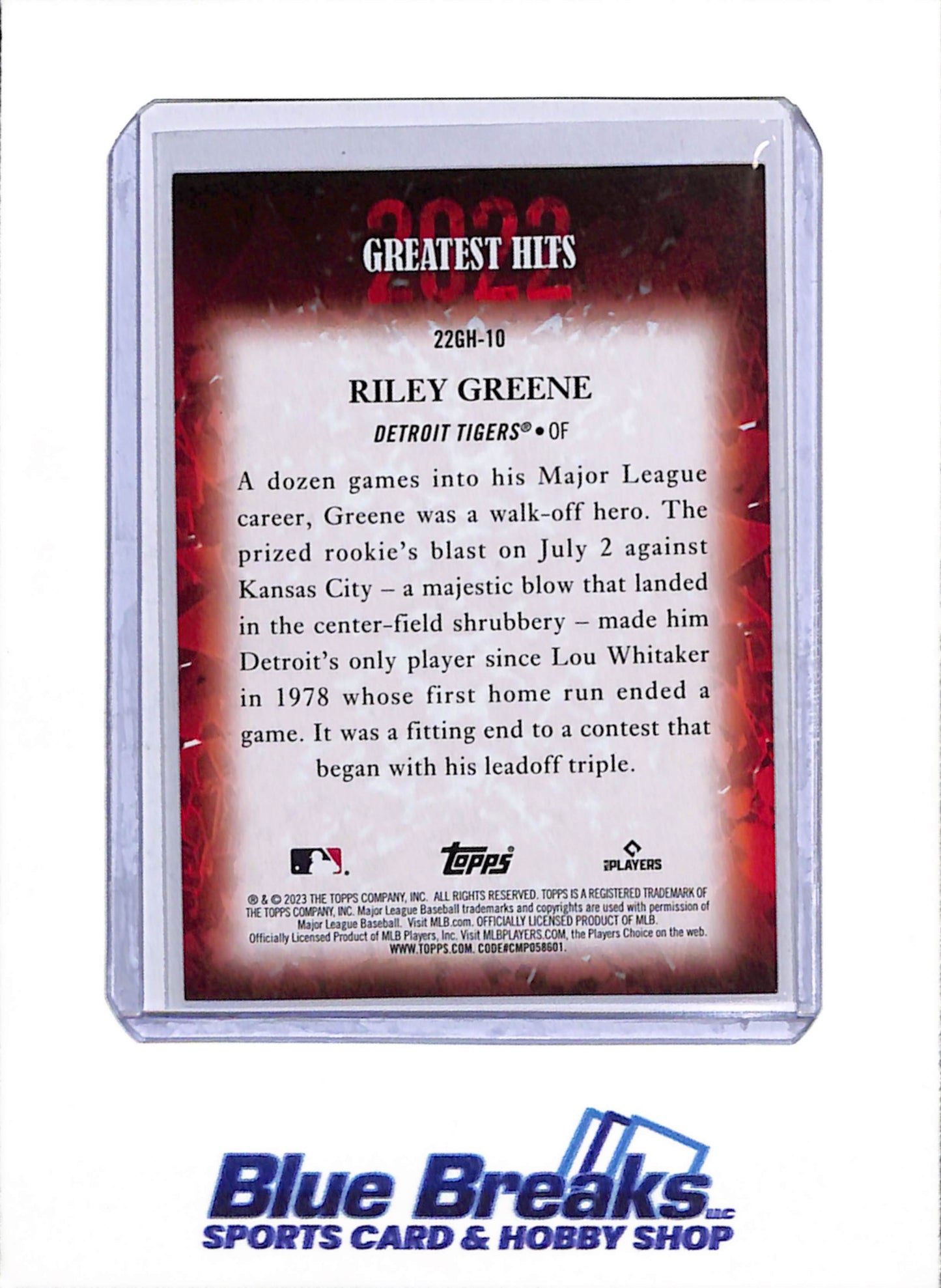 2023 Topps - Series One - 2022 Greatest Hits Black - Riley Greene - 073/299 - #22GH-10 - Baseball - Tigers
