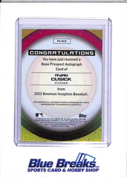 2022 Bowman - Inception - Ryan Cusick - Auto - 109/399 & 250/399 - #PA-RCK - Baseball - Athletics