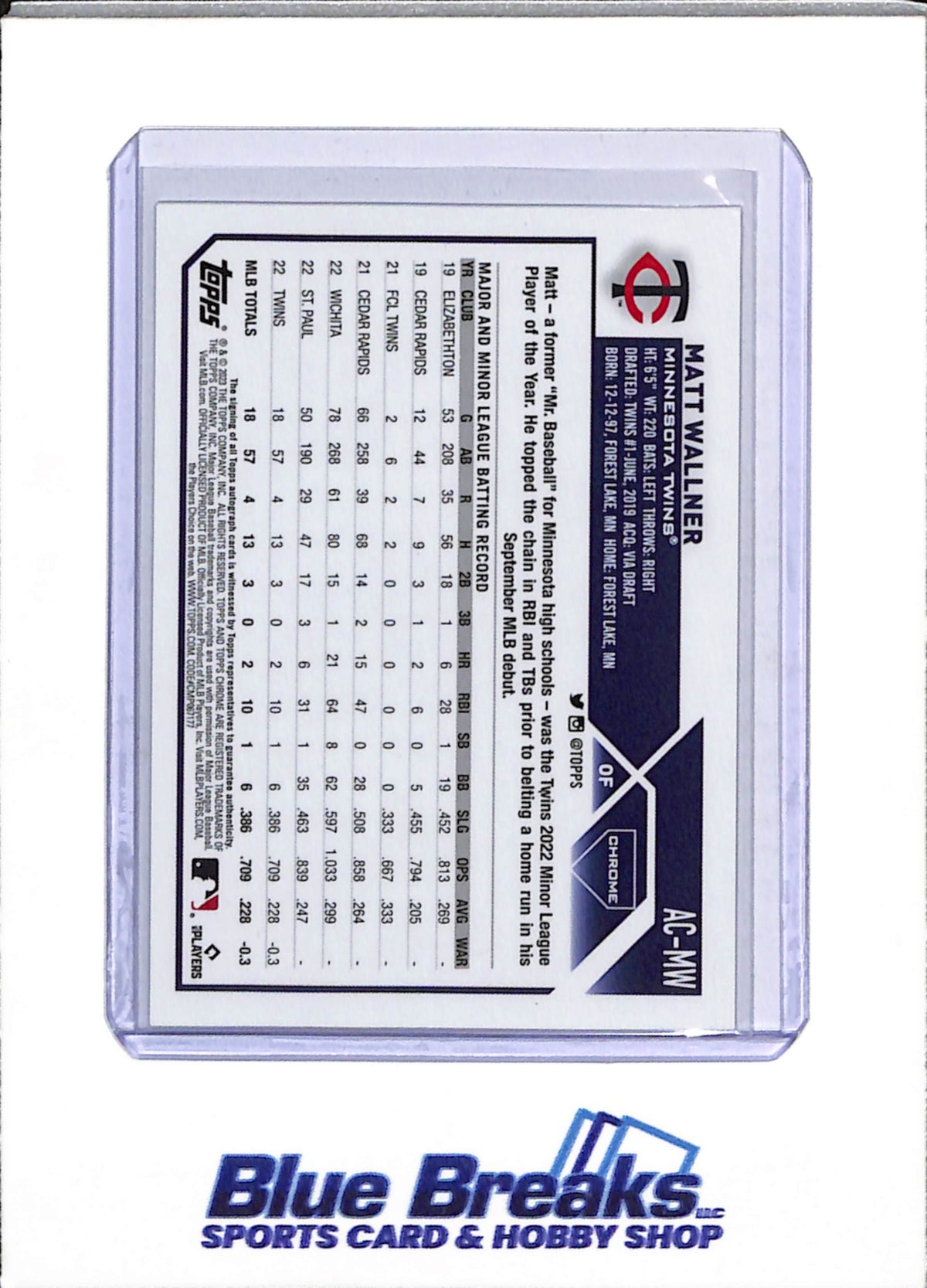 2023 Topps - Chrome Auto - Rookie Card - Matt Wallner - #AC-MW - Baseball - Twins